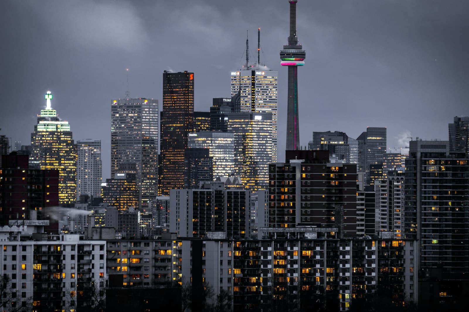 Modern high-rise buildings shot from below